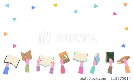 手上拿著一本書,背景框手裡拿著一本書,可愛的手繪插畫 手上拿著一本書,背景框手裡拿著一本書,可愛的手繪插畫 118575914