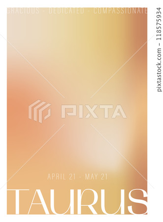 Taurus zodiac sign. Modern astrology poster in Y2k style. Blurred horoscope background. Gradient template for social media post. Perfect for tarot readers and astrologers. Vector illustration 118575934