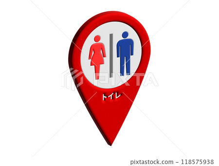 Map pin, toilet, restroom, map symbol, guide symbol, pictogram 3D illustration 118575938