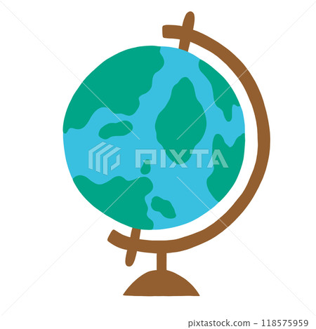 Hand drawn globe for back to school, subject, stationery, sticker, decoration, cute patches, earth, environment, print, card, brooch, pin, social media post, class, study 118575959