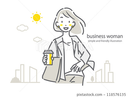 A fulfilled businesswoman going to work with a smile - simple and stylish line drawing illustration 118576135