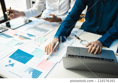professional business meeting and discussing strategy with new startup project.Creative business people planning and brainstorm with document report professional business meeting and discussing strategy with new startup project.Creative business people planning and brainstorm with document report 118576165