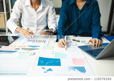 professional business meeting and discussing strategy with new startup project.Creative business people planning and brainstorm with document report professional business meeting and discussing strategy with new startup project.Creative business people planning and brainstorm with document report 118576168