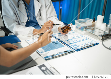 Medicine Pharmacists or doctor study information working with modern digital tablet computer interface as medical network concept. Medicine Pharmacists or doctor study information working with modern digital tablet computer interface as medical network concept. 118576179