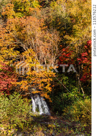 北海道恩庭市，流經秋葉的恩庭溪谷的拉魯馬內瀑布[10月] 118576212