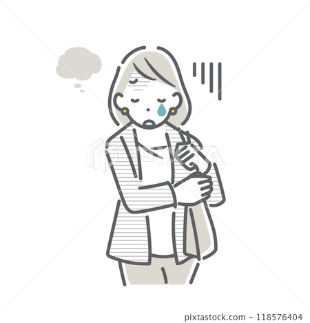 A businesswoman who is depressed at work: A simple and stylish line drawing illustration A businesswoman who is depressed at work: A simple and stylish line drawing illustration 118576404