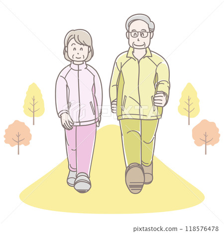 Illustration of a senior couple walking (long sleeves) 118576478