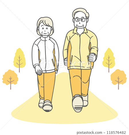 Illustration of a senior couple walking (long sleeves) 118576482