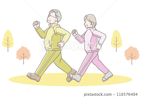Illustration of a senior couple walking (long sleeves) 118576484