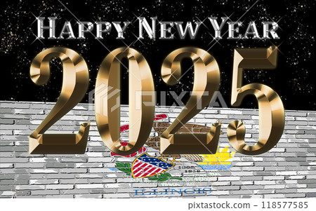 Happy New Year 2025 with Illinois flag 118577585