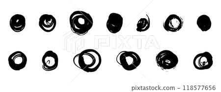 Spiral abstract circle, swirl brush stroke hypnosis psychedelic shape, geometric textured form. Concetric grunge irregular free hand doodle meander. Spiral abstract circle, swirl brush stroke hypnosis psychedelic shape, geometric textured form. Concetric grunge irregular free hand doodle meander. 118577656