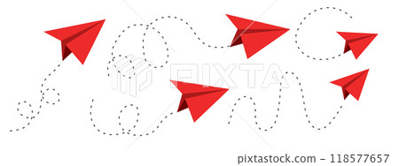Paper plane red dashed line doodle sketch style drawing. Path way, follow idea. Business or travel design element. Paper aeroplane Paper plane red dashed line doodle sketch style drawing. Path way, follow idea. Business or travel design element. Paper aeroplane 118577657
