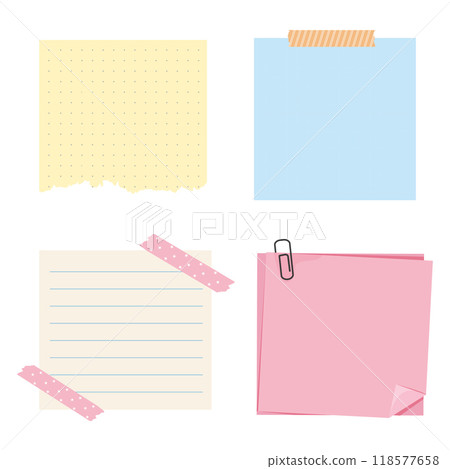 Memo notes, paper for note with clip, postit. Planner notebook page. Idea list. Post note sticker. Quote frame, reminder. Memo notes, paper for note with clip, postit. Planner notebook page. Idea list. Post note sticker. Quote frame, reminder. 118577658
