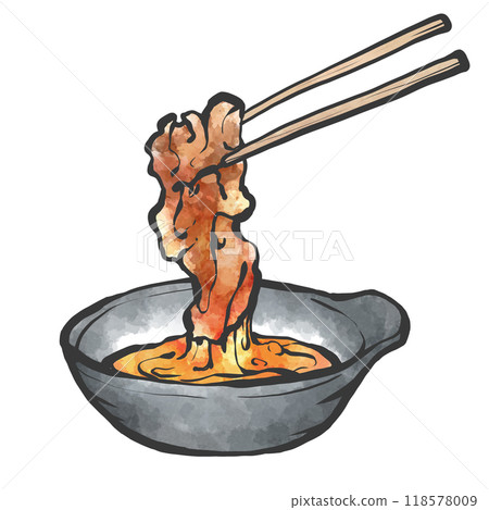 Hand-drawn brush-style illustration of sukiyaki 118578009
