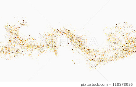 Scattered golden particles on white background. Holiday background or design element. New Year and Christmas 118578056