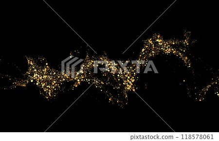 Scattered golden particles on dark background. Holiday background or design element. New Year and Christmas 118578061