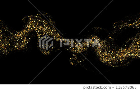 Scattered golden particles on dark background. Holiday background or design element. New Year and Christmas 118578063