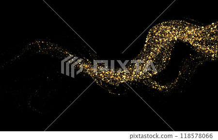 Scattered golden particles on dark background. Holiday background or design element. New Year and Christmas 118578066