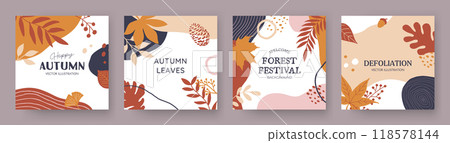 Autumn plant background template/hand-drawn abstract shapes 118578144