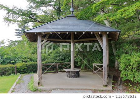 Views on top of the mountain at the Usui mountain pass in Karuizawa in the Japanese Alps of Nagano Japan on the broderline between Nagano and Gunma prectures. 118578632