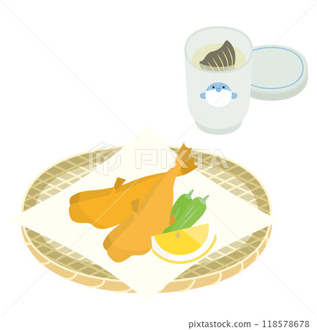 Fried puffer fish and fin sake Fried puffer fish and fin sake 118578678