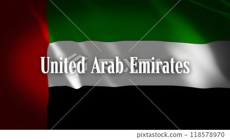 United Arab Emirates flag with country name United Arab Emirates flag with country name 118578970