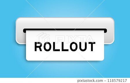 White coupon banner with word rollout from machine on blue color background White coupon banner with word rollout from machine on blue color background 118579217
