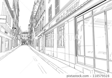 漫畫風格的鋼筆劃插圖Overseas_Cityscape 118579328