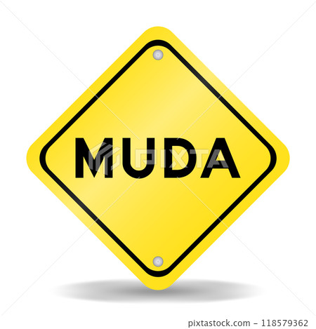 Yellow color transportation sign with word muda on white background Yellow color transportation sign with word muda on white background 118579362