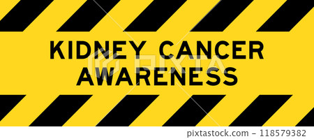 Yellow and black color with line striped label banner with word kidney cancer awareness 118579382