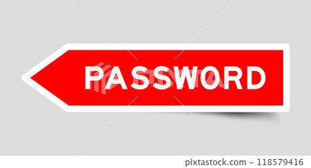 Red color arrow shape sticker label with word password on gray background 118579416
