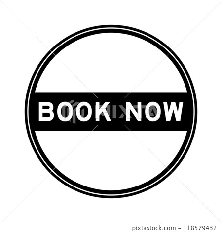 Black color round seal sticker in word book now on white background Black color round seal sticker in word book now on white background 118579432