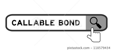 Search banner in word callable bond with hand over magnifier icon on white background Search banner in word callable bond with hand over magnifier icon on white background 118579434