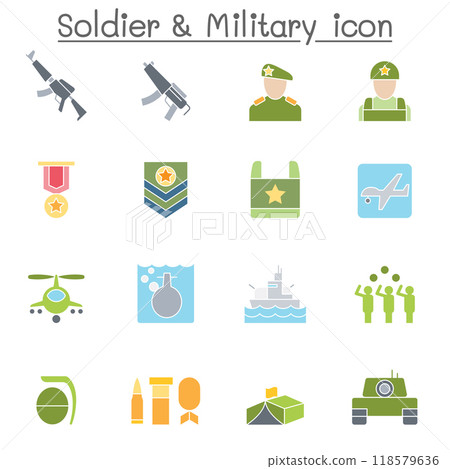Soldier icon set in flat color style 118579636