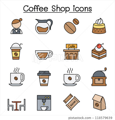 Coffee icon set in color line style 118579639