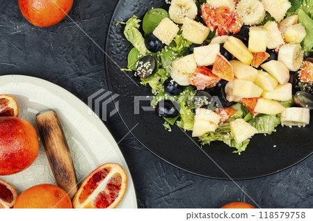 Oranges fruit salad, vegan dish. Oranges fruit salad, vegan dish. 118579758