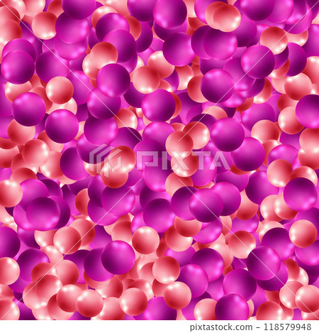 Background with pink balls, blur effect. 3d round spheres. Geometric design elements circle ball pattern. Flying shapes in empty space. Design for poster, banner, placard. vector illustration. Eps 10 118579948