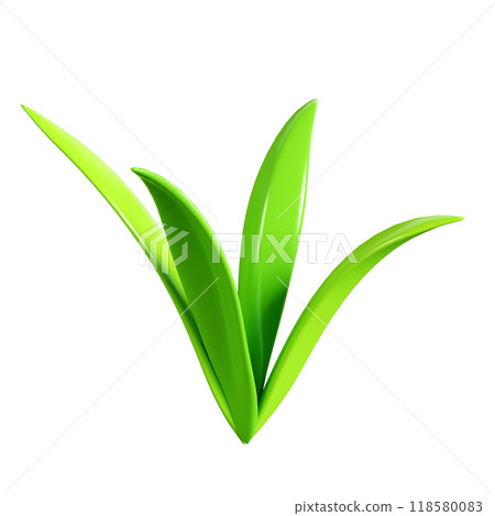Green grass tuft 3d render illustration for spring and summer border or banner design. Cartoon field plant for Easter decoration. Garden and lawn greenery blade leaves. Outdoor vegetation. 118580083
