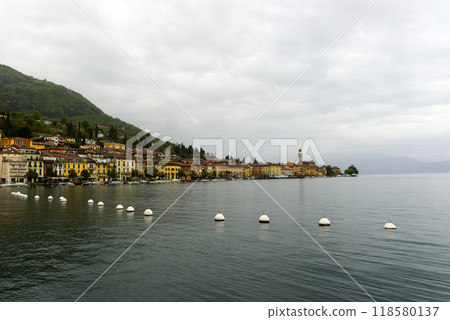 Salo city, Italy: panoramic view of the promenade on Lake Garda Salo city, Italy: panoramic view of the promenade on Lake Garda 118580137
