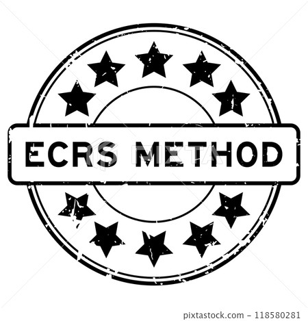 Grunge black ECRS (Abbreviation of Eliminate, Combine, Rearrange, and Simplify) word with star icon round rubber seal stamp on white background 118580281