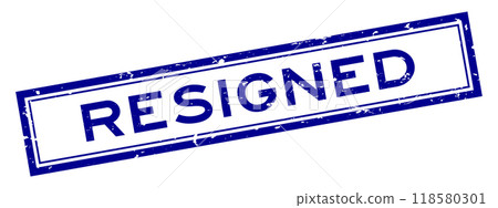 Grunge blue resigned word square rubber seal stamp on white background 118580301