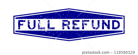 Grunge blue full refund word hexagon rubber seal stamp on white background 118580329