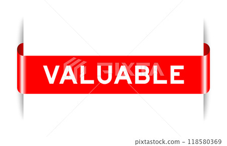 Red color inserted label banner with word valuable on white background 118580369