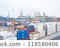 Colorful containers line the port of Singapore 118580406