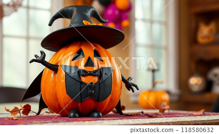 PUMPKINS FRUIT WITH HAT  ILLUSTRATION 118580632