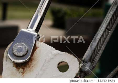 Detail of Open swage socket wire rope (Pendant Lines). Steel turnbuckle. Detail of Open swage socket wire rope (Pendant Lines). Steel turnbuckle. 118581685