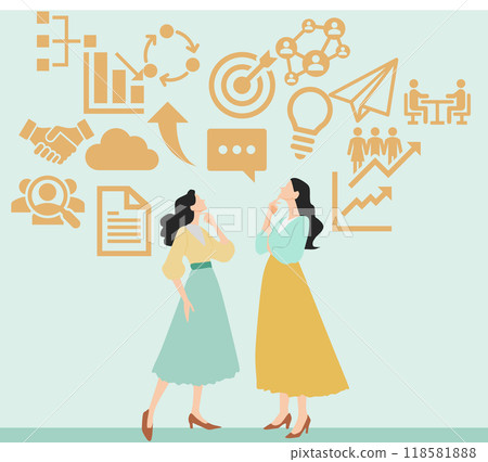 Illustration of a businesswoman thinking about business strategies Illustration of a businesswoman thinking about business strategies 118581888