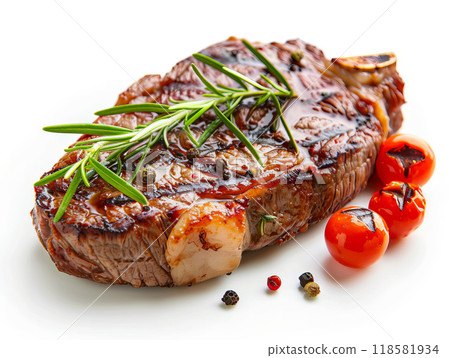 Steak fried piece of pork or beef meat isolated on white background Steak fried piece of pork or beef meat isolated on white background 118581934