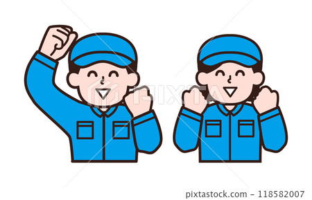 Men and women in work clothes making a fist pump 118582007