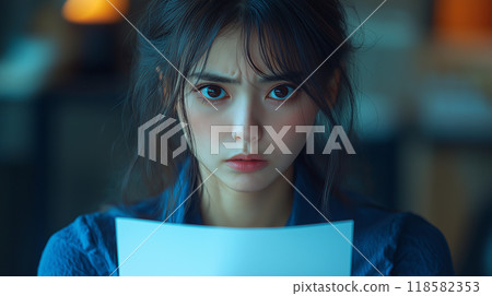 拿著文件表情複雜的女人 118582353